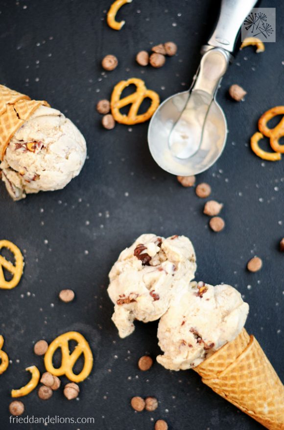 salted caramel chocolate covered pretzel chunk ice cream made in ice cream maker, kitchen gadgets