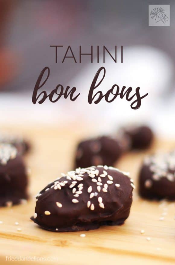 picture of one Tahini Bon Bon with text