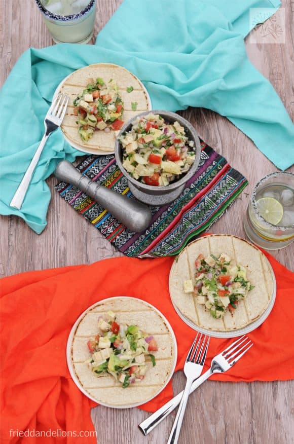 fried dandelions // tostadas with hearts of palm ceviche