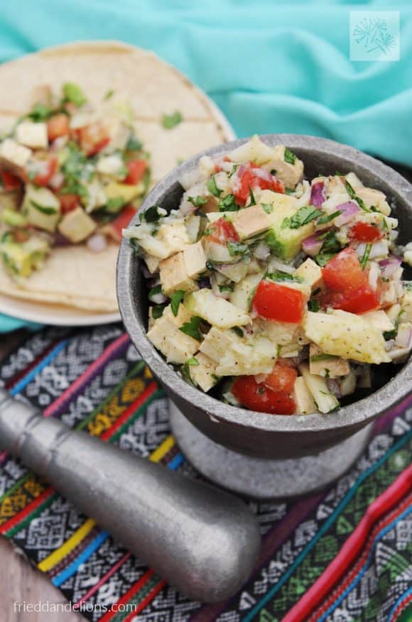 fried dandelions // tostadas with hearts of palm ceviche