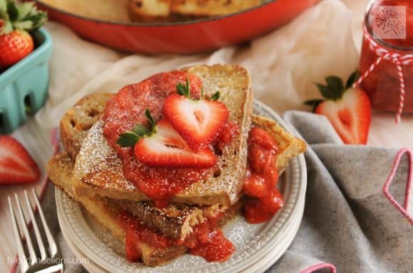 fried dandelions // vanilla french toast with strawberry sauce