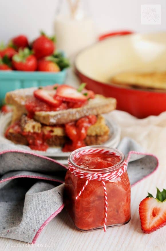 fried dandelions // vanilla french toast with strawberry sauce