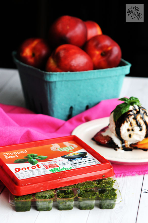 Grilled Nectarines with Balsamic Basil Reduction — Fried Dandelions