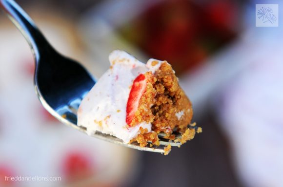 bite of Strawberry Shortcake Ice Cream Bars on a fork