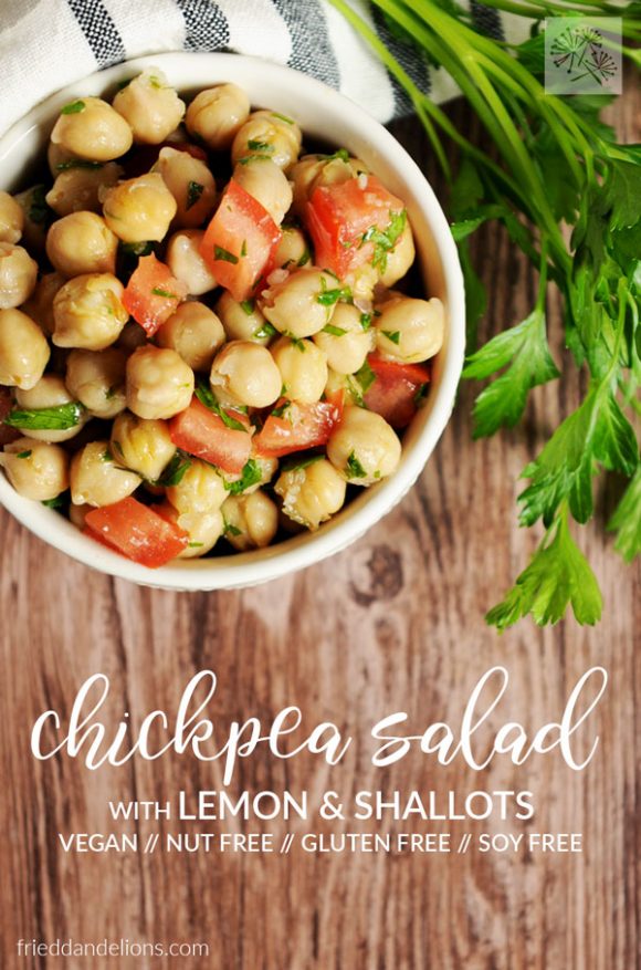 overhead view of Chickpea Salad with Lemon and Shallots with text overlay